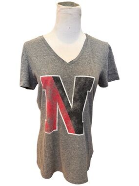 Fanatics Northeastern University Boston TShirt Vneck Gray Red Black M